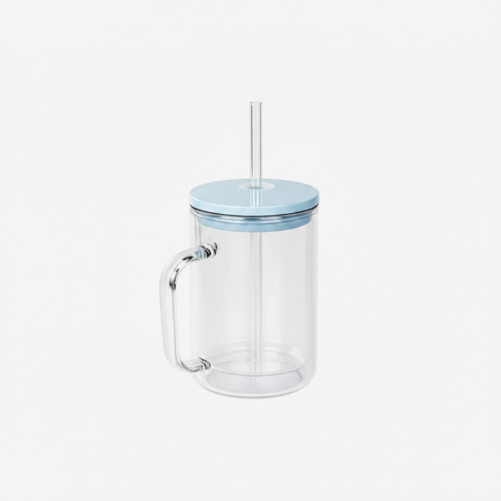 Snow Globe Style Mug 17oz – Baby Blue Lid & Clear Straw